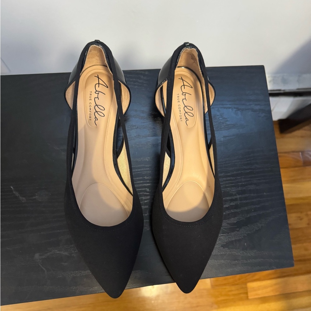 Abella Black Pointed Slingback Flats with Cutout Sides